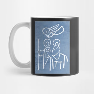 Virgin Mary, Saint Joseph and angel illustration Mug